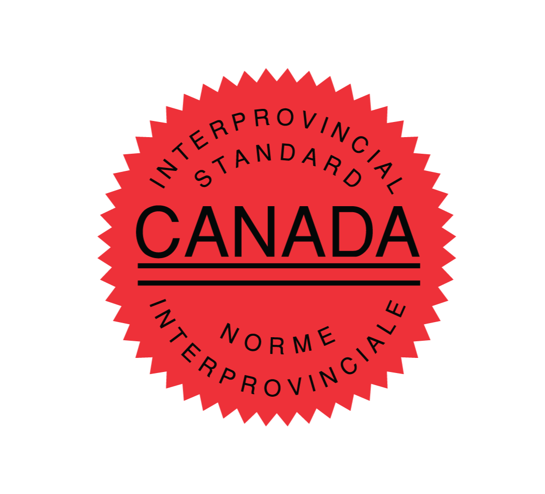 This image features a circular, red seal with black and white text saying "Interprovincial Standard Canada" and "Norme Interprovinciale" along the outer edge.